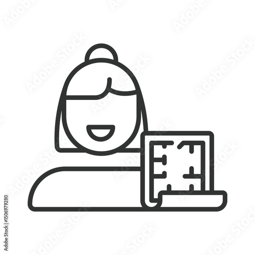  Architect, icon in line design. Architect, blueprint, building, construction, drawing, compass, plan on white background vector. For the theme: Architect editable stroke icon