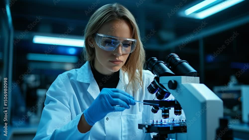 Scientist Woman in Lab Using Microscope for Research Scientist Woman in Lab Using Microscope for Research