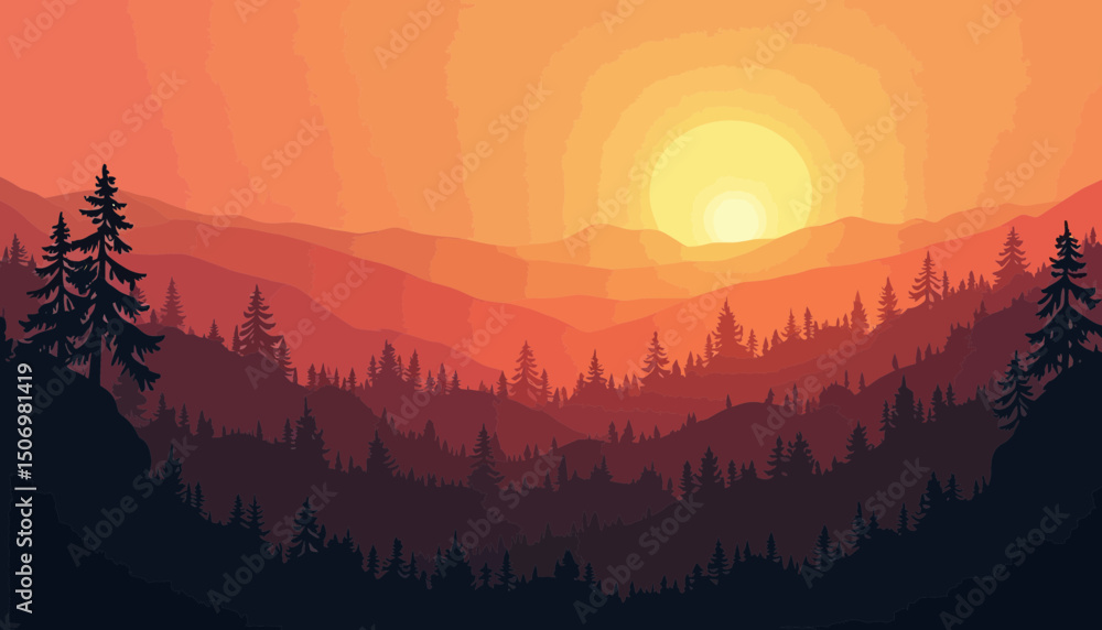 Orange Sunset Over Silhouetted Mountain Range Orange Sunset Over Silhouetted Mountain Range