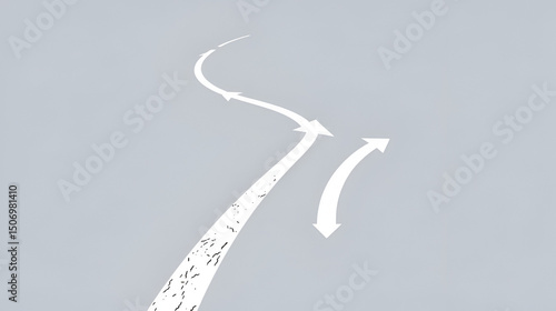 The path of the arrows deviates from the main path. Go off the road, deviate from the course. Take the risk of changing the movement and course of events, graphic novel art. isolated with white high
