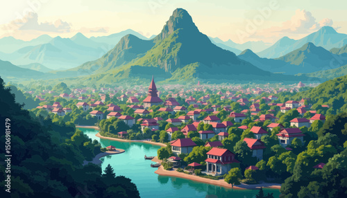 Picturesque Village nestled in Mountain Valley