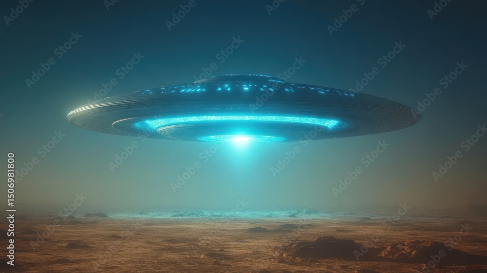 Mysterious Alien Craft Hovering Over Desolate Planet Mysterious Alien Craft Hovering Over Desolate Planet