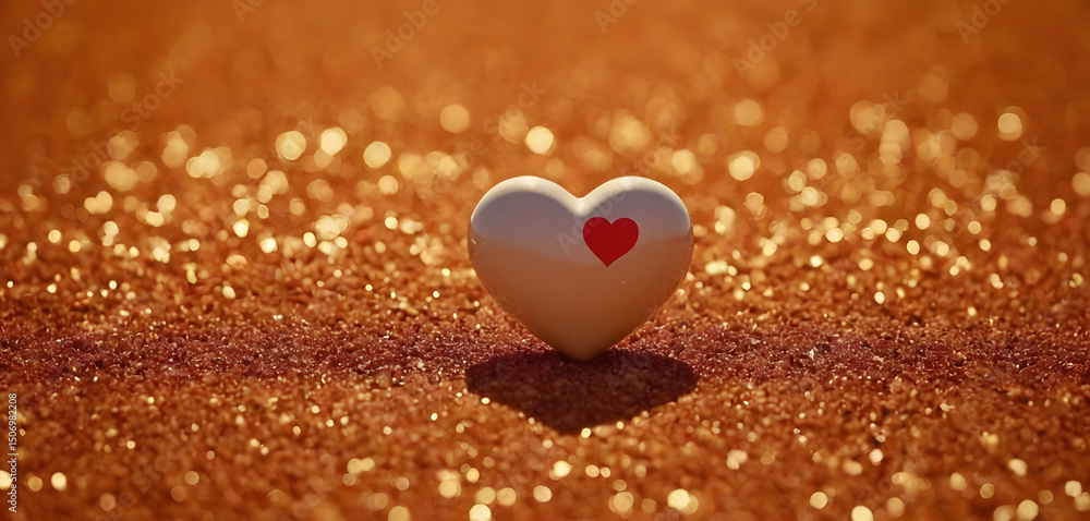Fototapeta premium Shimmering love symbol sparkling on glittery background.