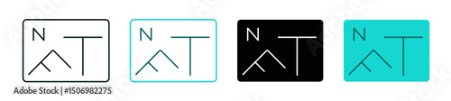 Non-fungible token symbol. NFT letters forming a sun and mountains. Icon set. Crypto or technology concept. Color or Black logo for web, ui, or mobile app. Line or solid sign. Editable vector stroke.