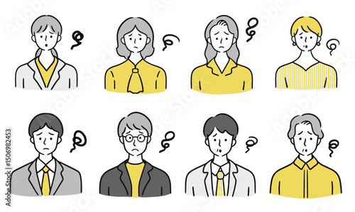 困っている男女のイラストセット(20代 30代 40代 男性 女性 編集可能 ベクターイラスト シンプル)	