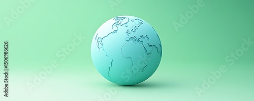 Simple light blue globe icon with minimalist linear design on a soft green background, realistic HD quality