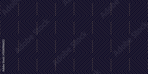 Geometric lines vector seamless pattern. Trendy minimal vector texture with thin quirky stripes, lines, chevron, zigzag. Abstract luxury black and gold background. Linear ornament. Golden geo design