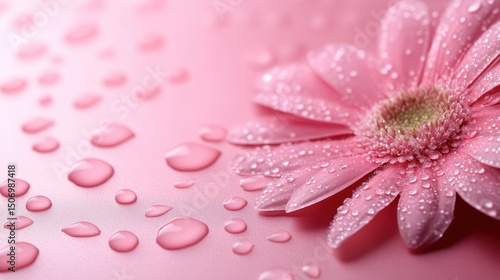 A close-up view of a stunning pink flower with dewdrops on its petals, highlighting natural beauty and the freshness of nature, evoking feelings of joy and vitality.