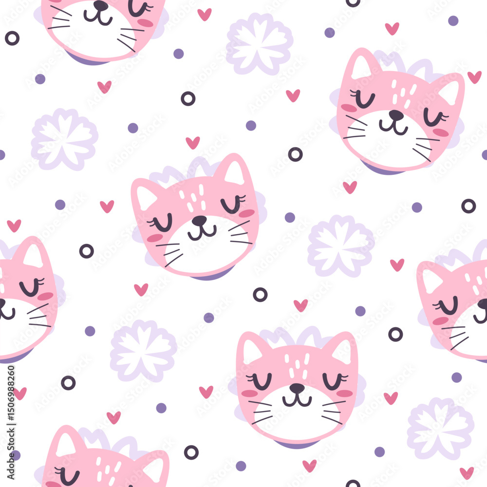 Pretty cat hand drawn, seamless vector design for print on textile, wrapping, backdrop and other uses. Pretty cat hand drawn, seamless vector design for print on textile, wrapping, backdrop and other uses.