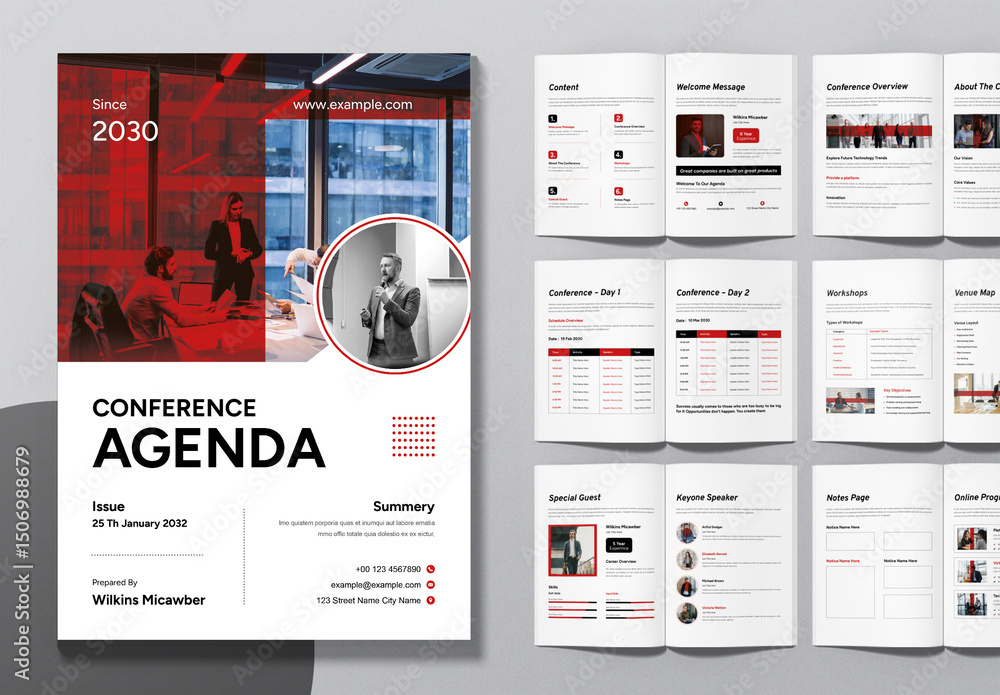 Conference Agenda Brochure Layout Stock Template | Adobe Stock