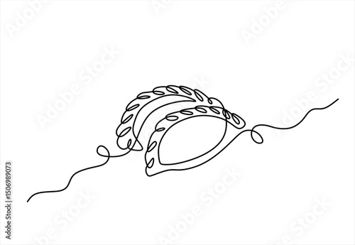 Indian Sweet (Gujia) Icon In Stroke Style, Delicious gujiya continuous one line drawing. Editable stroke.	