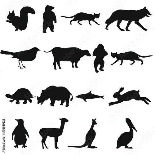 Collection of animal silhouettes for educational purposes