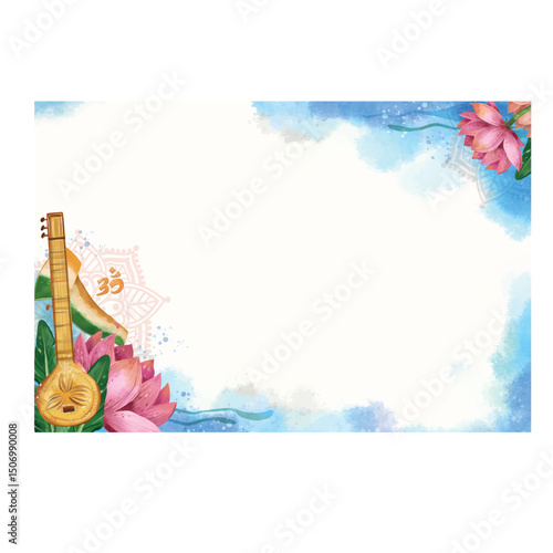 Indian musical instrument and flowers border design