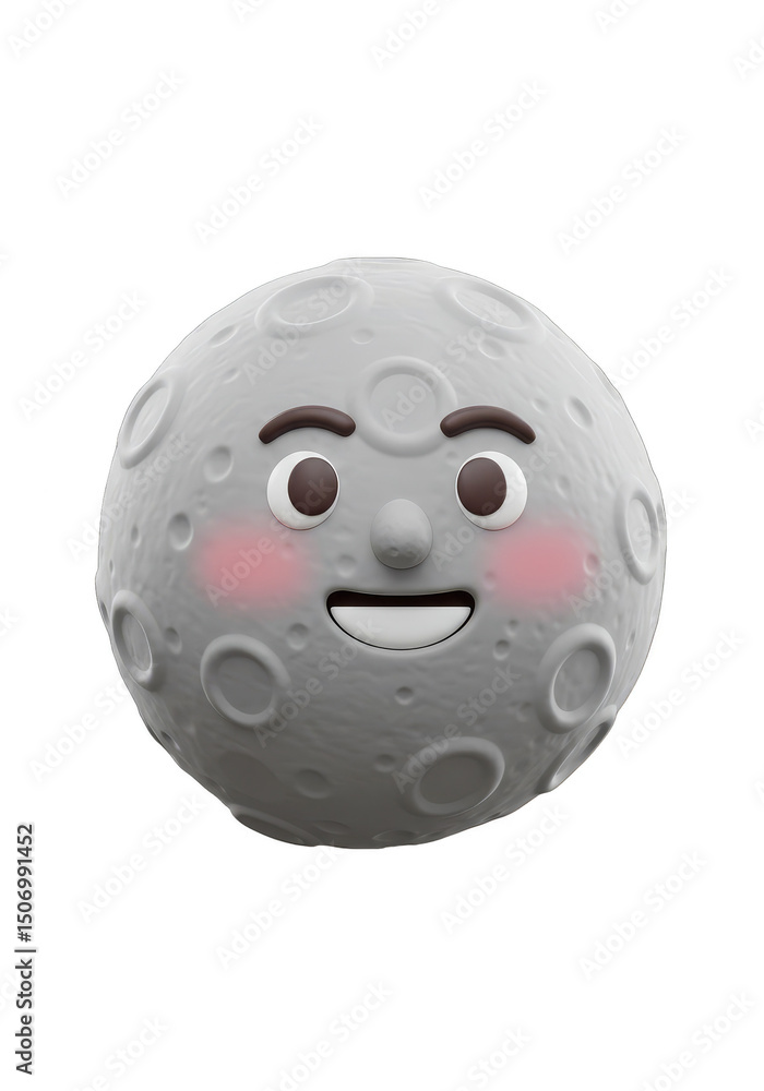 Obraz premium 3d Cartoon Moon Face Gray Lunar Planet Isolated on Transparent Background