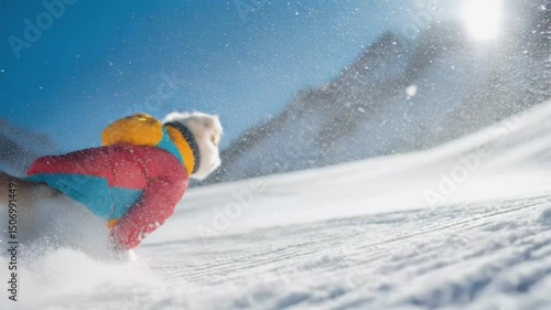 Wallpaper Mural A snowboarding dog in glasses and ski suit makes sharp turns on a snowboard on a mountain slope under the bright sun. Torontodigital.ca