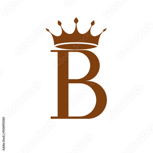 B like best seller vector icon; brown color modern sign isolated on transparent (white) background; hi-res design with crown