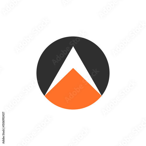 white triangular shape pointing upwards in negative space between the orange and black color. It suggests upward movement, contrast, outdoor brand and or a brand with a strong visual presence