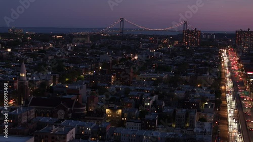 Wallpaper Mural Aerial view of rush hour traffic on Brooklyn's Belt Parkway. Shot at night in Bay Ridge with the Verrazzano Bridge in the background. Torontodigital.ca
