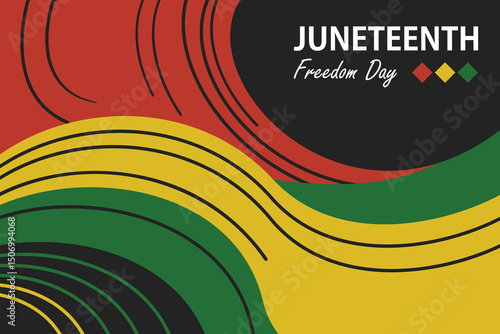 Juneteenth Celebration Vector with Pan-African Colors. Stylish Juneteenth vector background with abstract curves and traditional Pan-African colors symbolizing freedom and heritage.