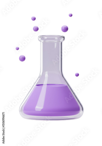 3d Illustration of a Transparent Purple Liquid Flask for Scientific Research