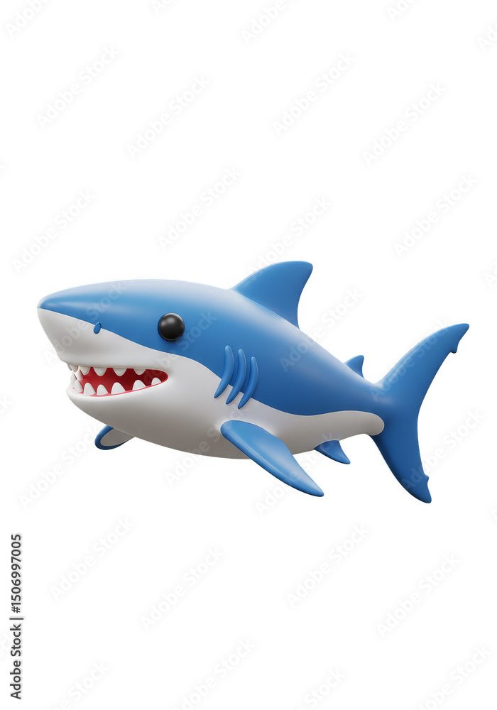 Obraz premium 3d Illustration of Blue Cartoon Shark Isolated on Transparent Background