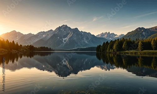 A beautiful lake featuring the reflection of the mountains.