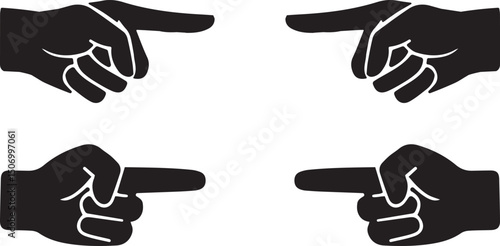 set of Black hand silhouette icon with pointing finger. Vector direction sign