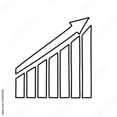 Hand drawn growth bar chart vector. Increasing bar graph with trend line. Concept of upward trend