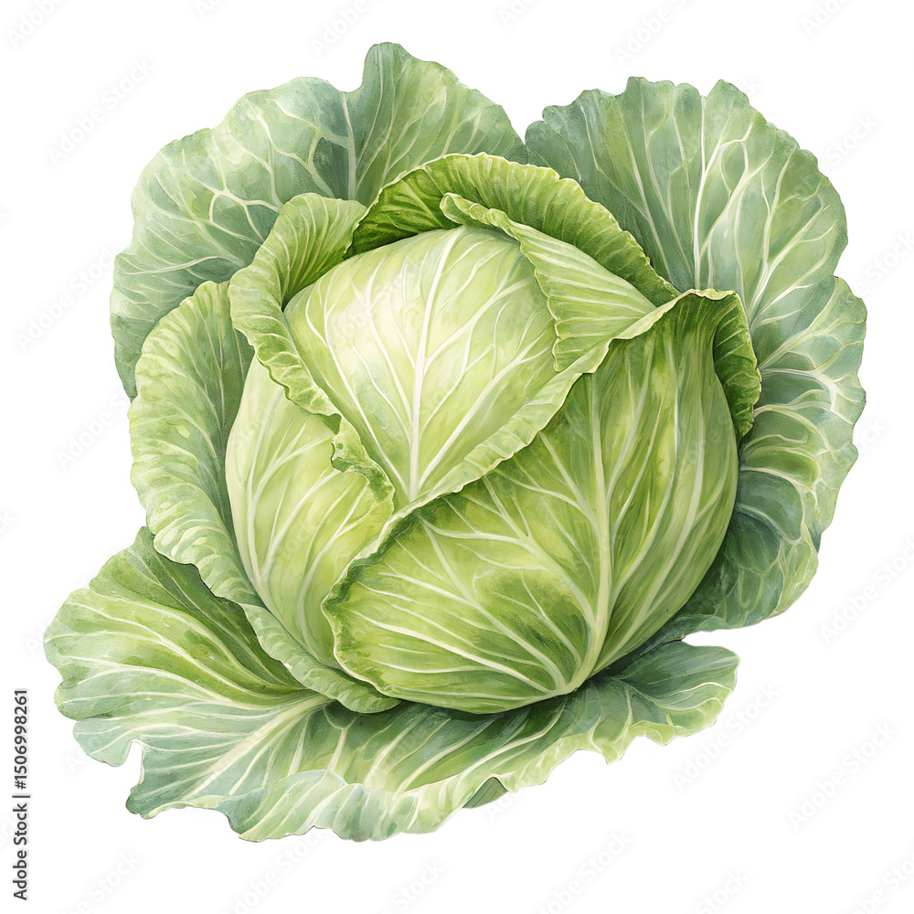 Obraz premium Watercolor Fresh cabbage isolated on transparent background