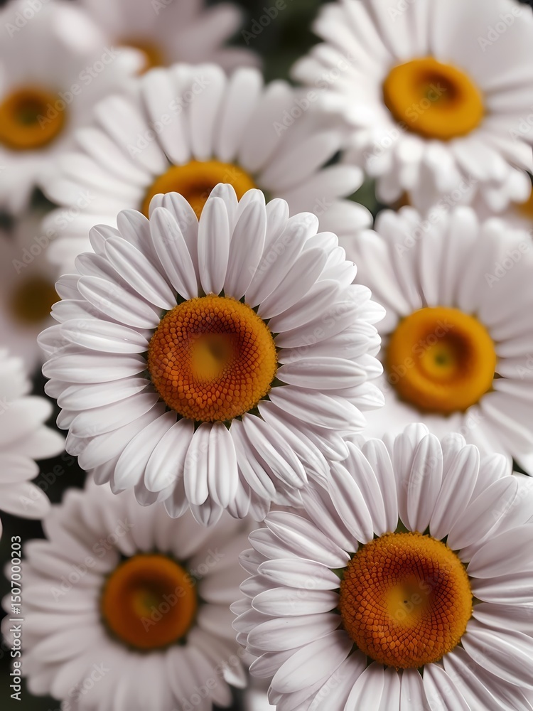 Fototapeta premium White daisies with orange centers create a vibrant floral display in springtime garden