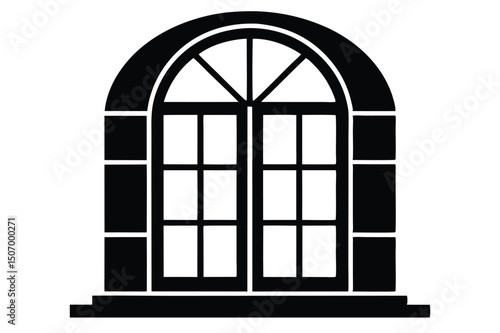 Arched Window Silhouette with Pane Divisions and Molded Frame Design Element