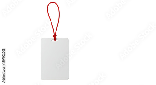 Isolated Empty White Tag with Red String on Transparent Background