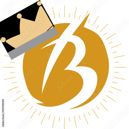 B like bestseller, high quality product vector icon; golden color modern sign; transparent (white) background; hi-res design with crown