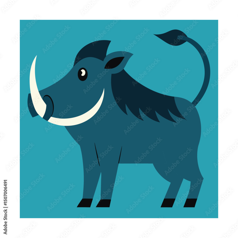 Stylized vector illustration of a warthog with large tusks on a teal background Stylized vector illustration of a warthog with large tusks on a teal background