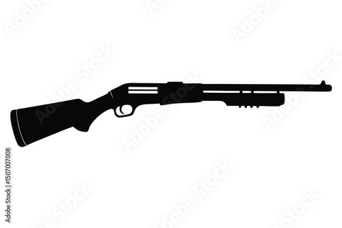 Black Silhouette of a Tactical PumpAction Shotgun with Pistol Grip and Extended Magazine Tube