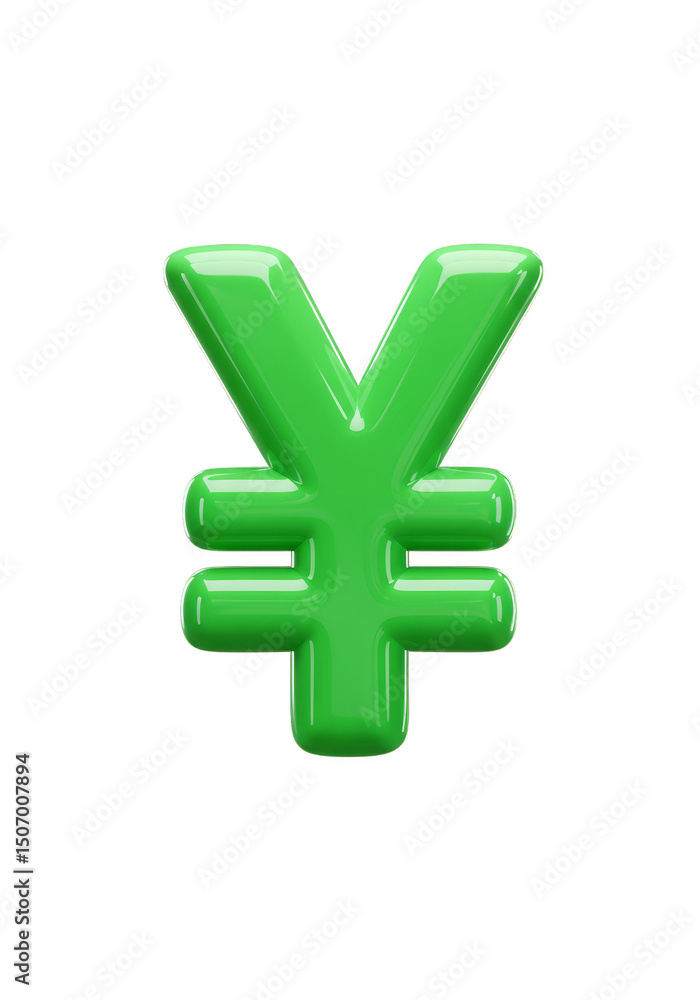 Fototapeta premium 3D Render Green Yen Symbol on Transparent Background Finance Concept
