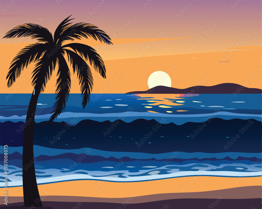 Fototapeta premium sunset on the tree beach