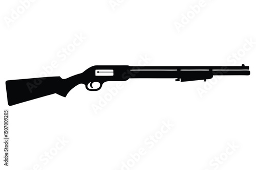 Minimalist Silhouette Illustration of a PumpAction Shotgun with Clear Detail of Design Elements