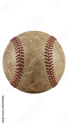 Isolated Glittering Gold Baseball Ball with Red Seams on Transparent