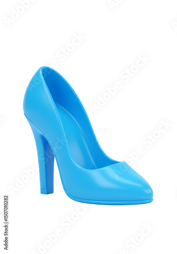3D Render of Blue High Heel Fashionable Stiletto Shoe on Transparent