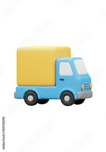 3d Render Of Blue Delivery Truck With Yellow Cargo Box Illustration