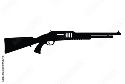 Side View Silhouette of a Shotgun Featuring Pump Action Mechanism and Tactical Rail