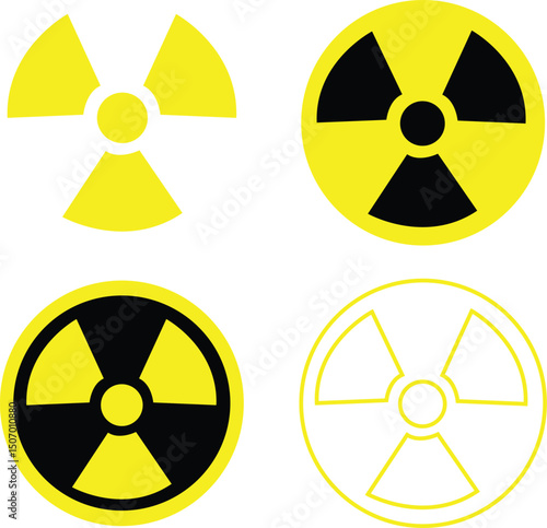 Nuclear power or radioactive icons set. Material danger warning symbols collection. Graphic elements representing hazard or science illustration. Chemical biological vectors. Toxic silhouette signs.
