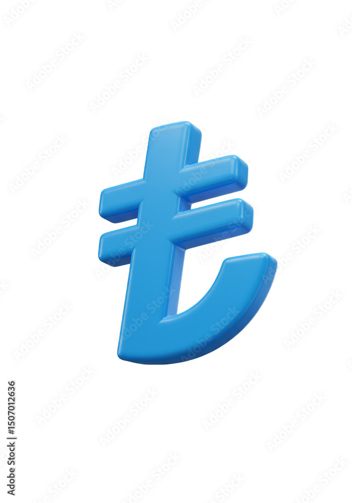 Obraz premium 3d Render of Turkish Lira Symbol in Blue on Transparent Background