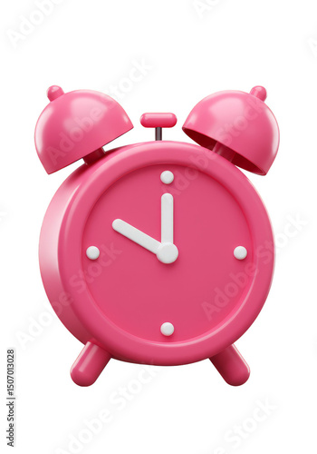 3d Render Pink Alarm Clock Time Reminders Cartoon Style Transparent