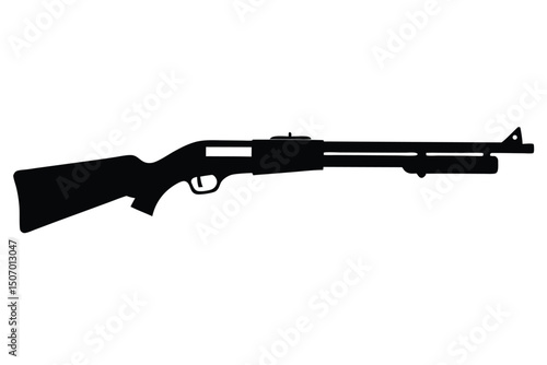 Black Silhouette Illustration of a PumpAction Shotgun with Standard Stock and Forend