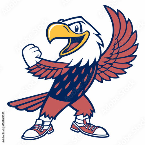 Cartoon Eagle Mascot with Sneakers Ready to Fight for Victory