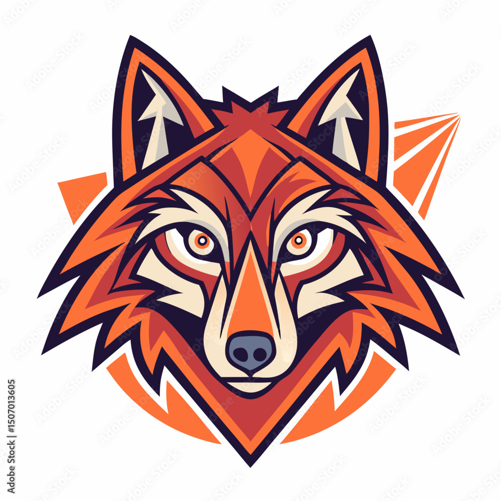 Fototapeta premium Stylized Fox Head Mascot Logo Design with Geometric Background Elements