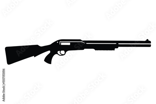 Silhouette of Modern PumpAction Shotgun with Pistol Grip Stock and Rail System