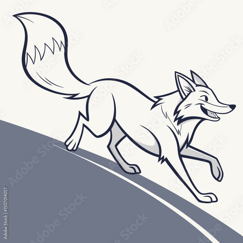 Cartoon fox running down a hill with a happy expression on its face